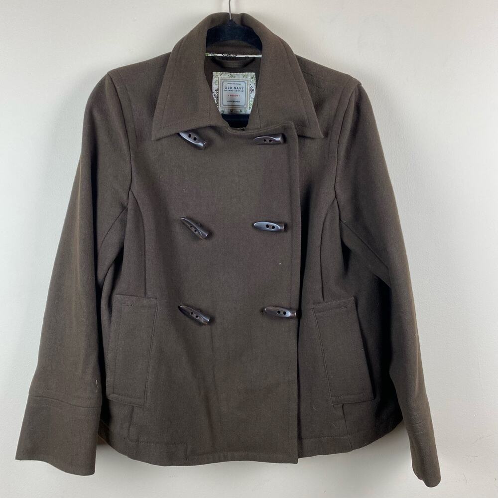 Old Navy Wool Blend Toggle Coat M Brown Peacoat‎ Classic Preppy Dark Academia